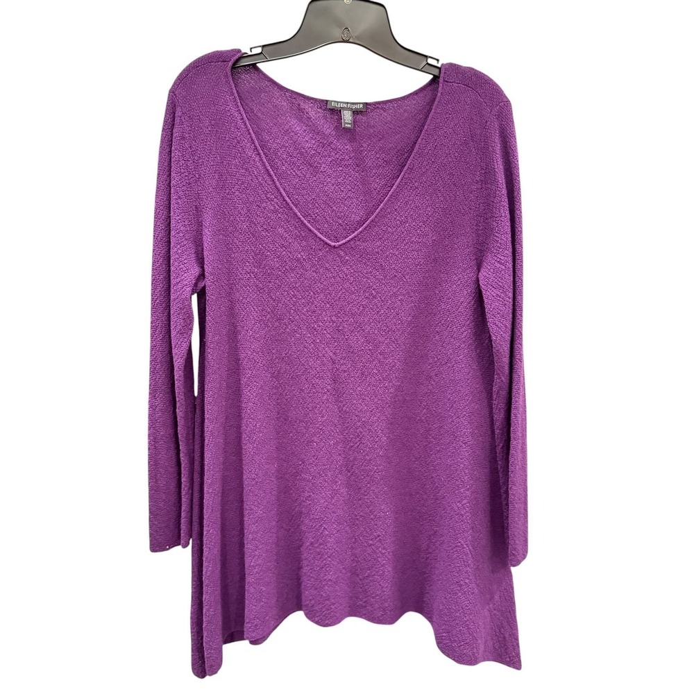 Eileen Fisher Tunic Sweater Shark Bite Purple V-Neck Italian Wool Minimalist M